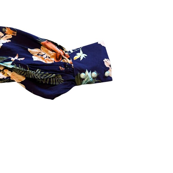 Meghan LA Lilypad Iris Navy Bell Sleeve Open Slit Maxi Dress Size Small Women's - Picture 7 of 16